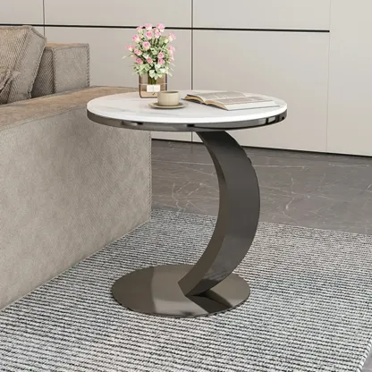 Modern C Table Round Marble Side Table for Living Room Image - 6