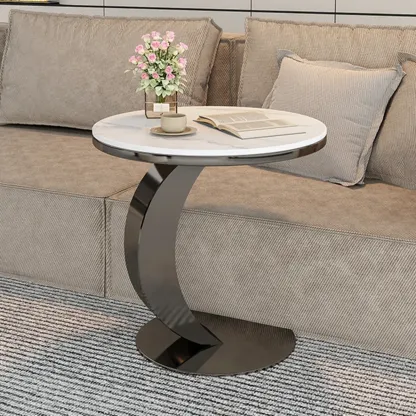 Modern C Table Round Marble Side Table for Living Room Image - 8