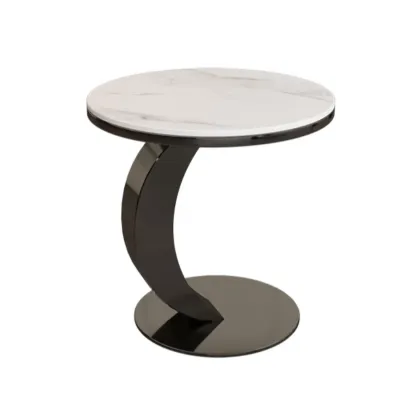 Modern C Table Round Marble Side Table for Living Room Image - 10