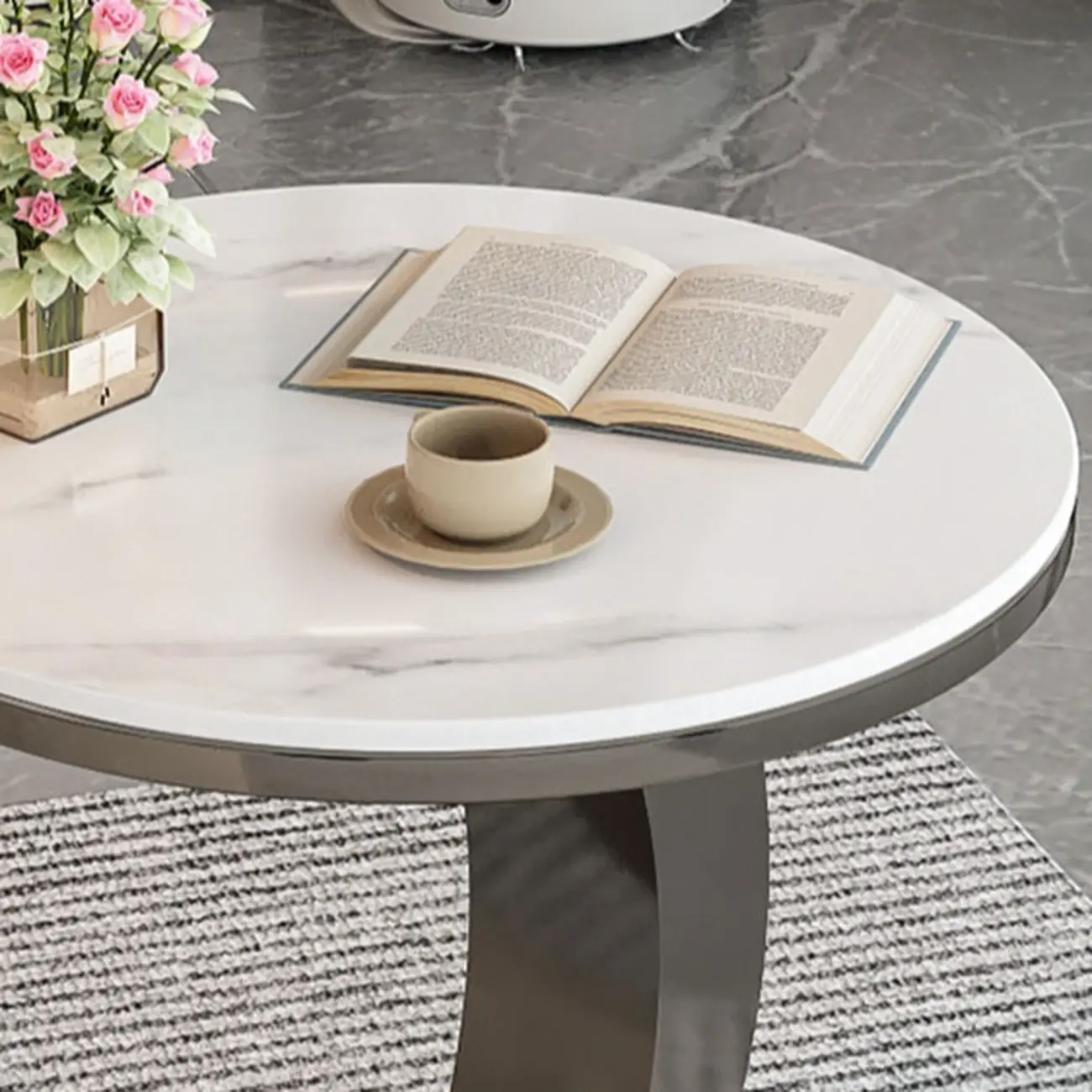 Modern C Table Round Marble Side Table for Living Room Image - 12 | homeyfad