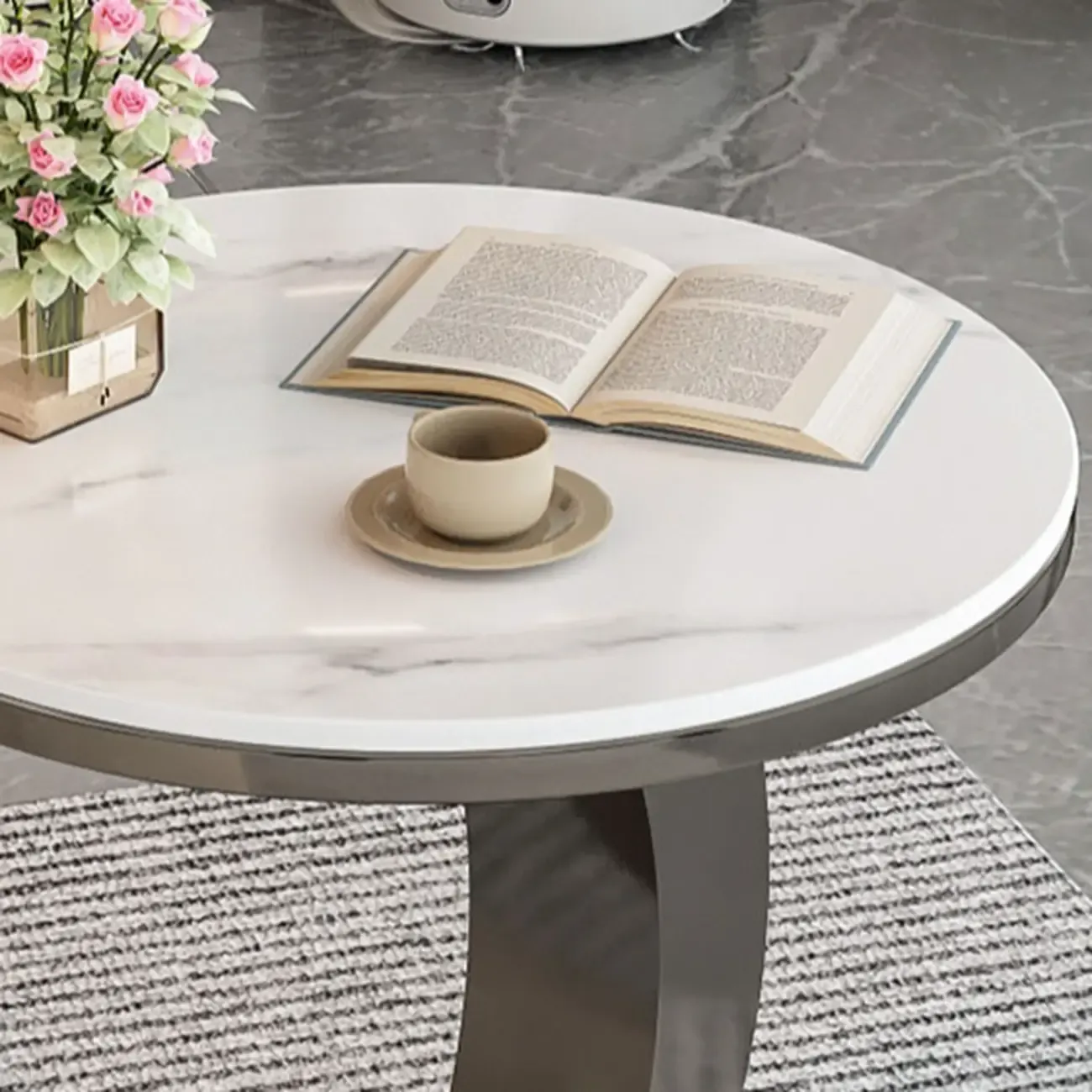 Modern C Table Round Marble Side Table for Living Room Image - 12