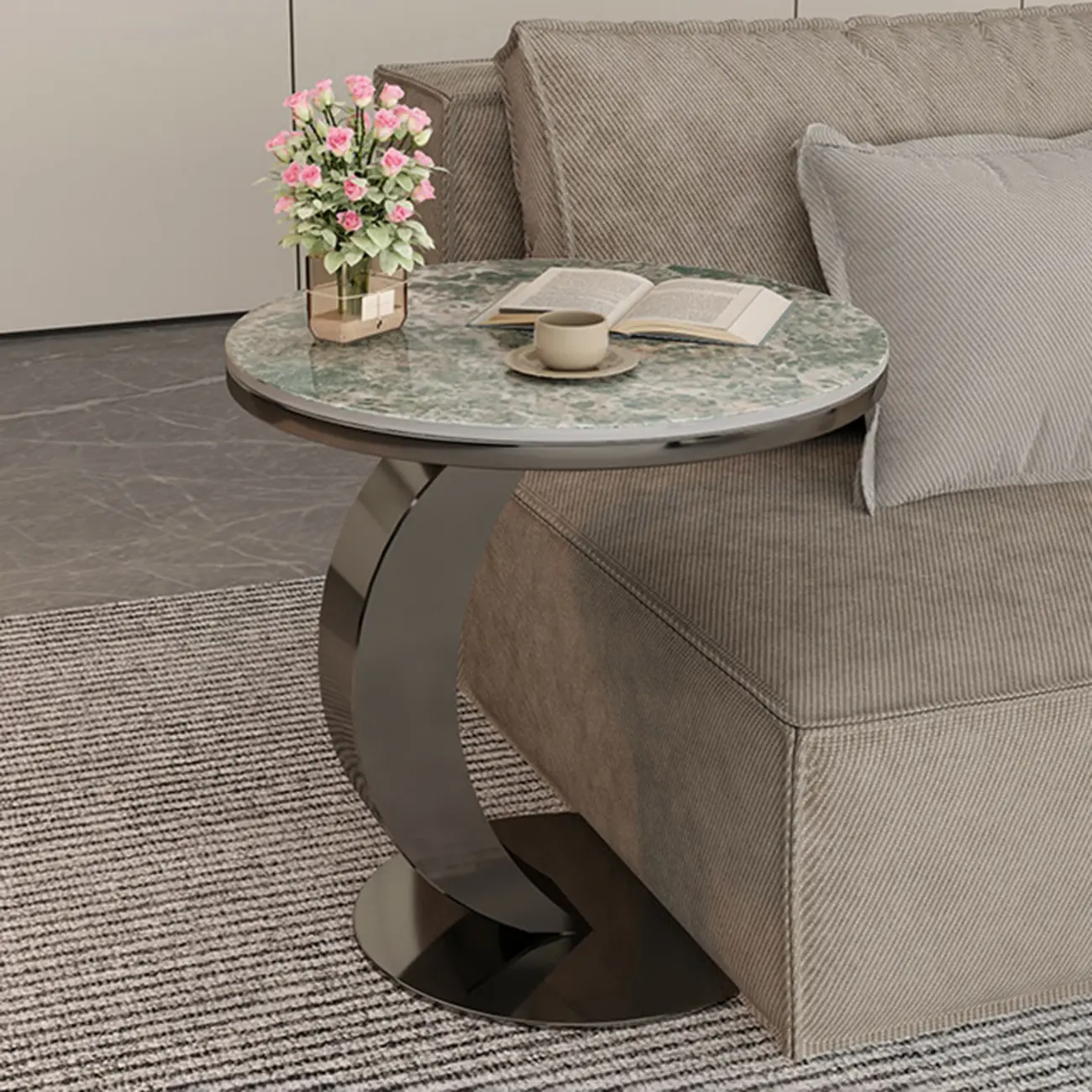 Modern C Table Round Marble Side Table for Living Room Image - 15 | homeyfad