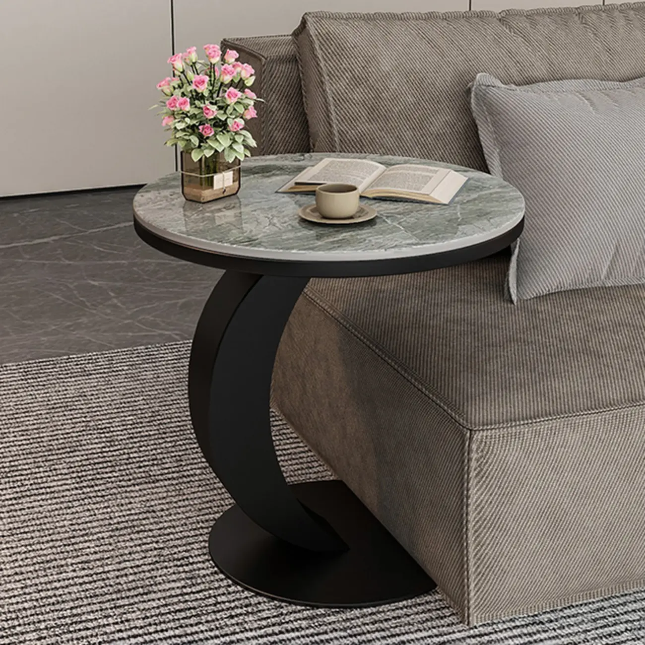 Modern C Table Round Marble Side Table for Living Room Image - 17 | homeyfad