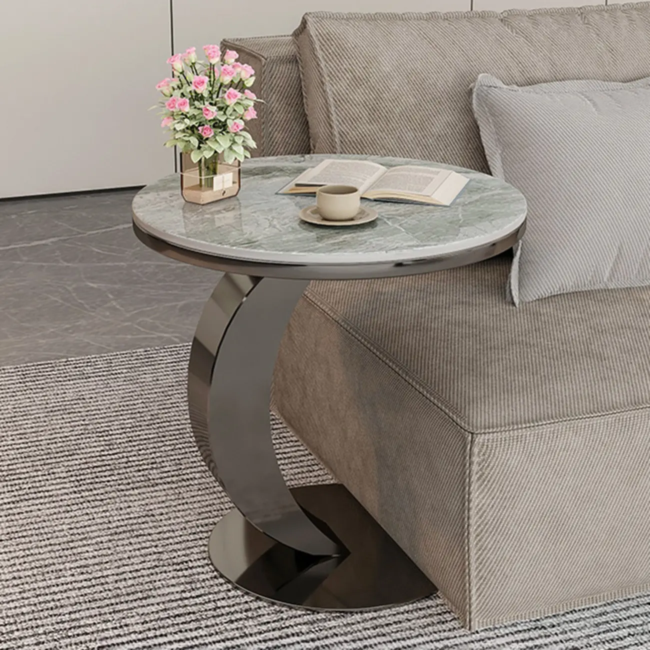 Modern C Table Round Marble Side Table for Living Room Image - 19 | homeyfad