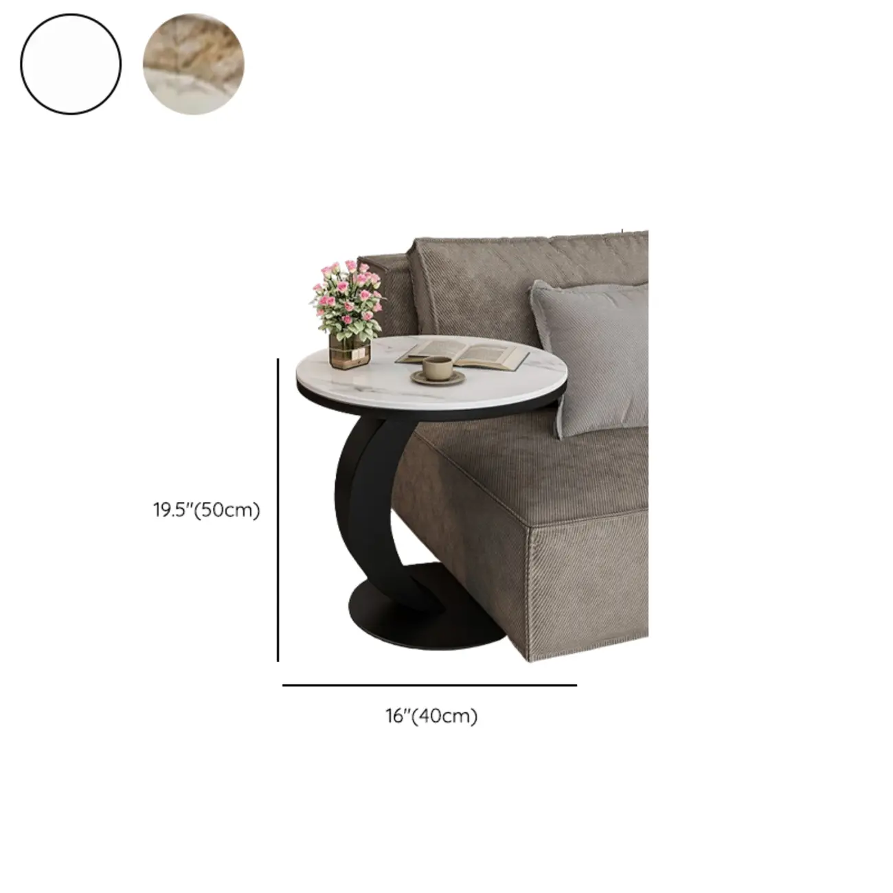Modern C Table Round Marble Side Table for Living Room #size