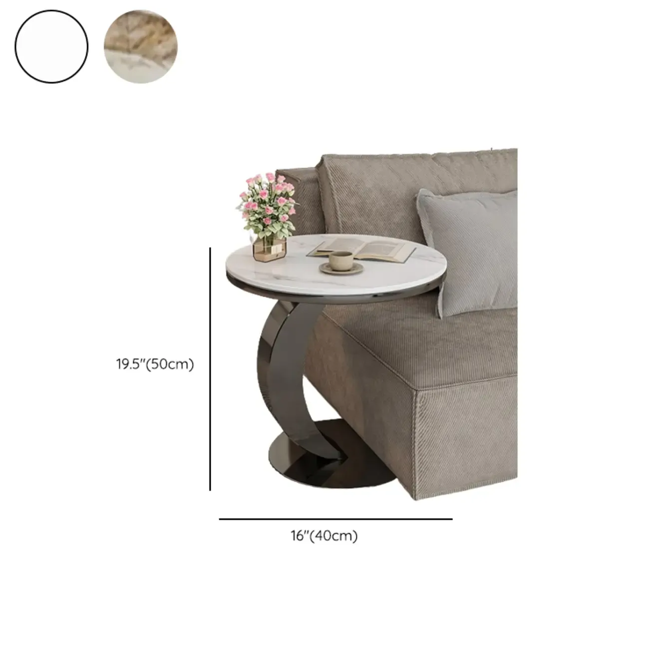 Modern C Table Round Marble Side Table for Living Room Image - 21