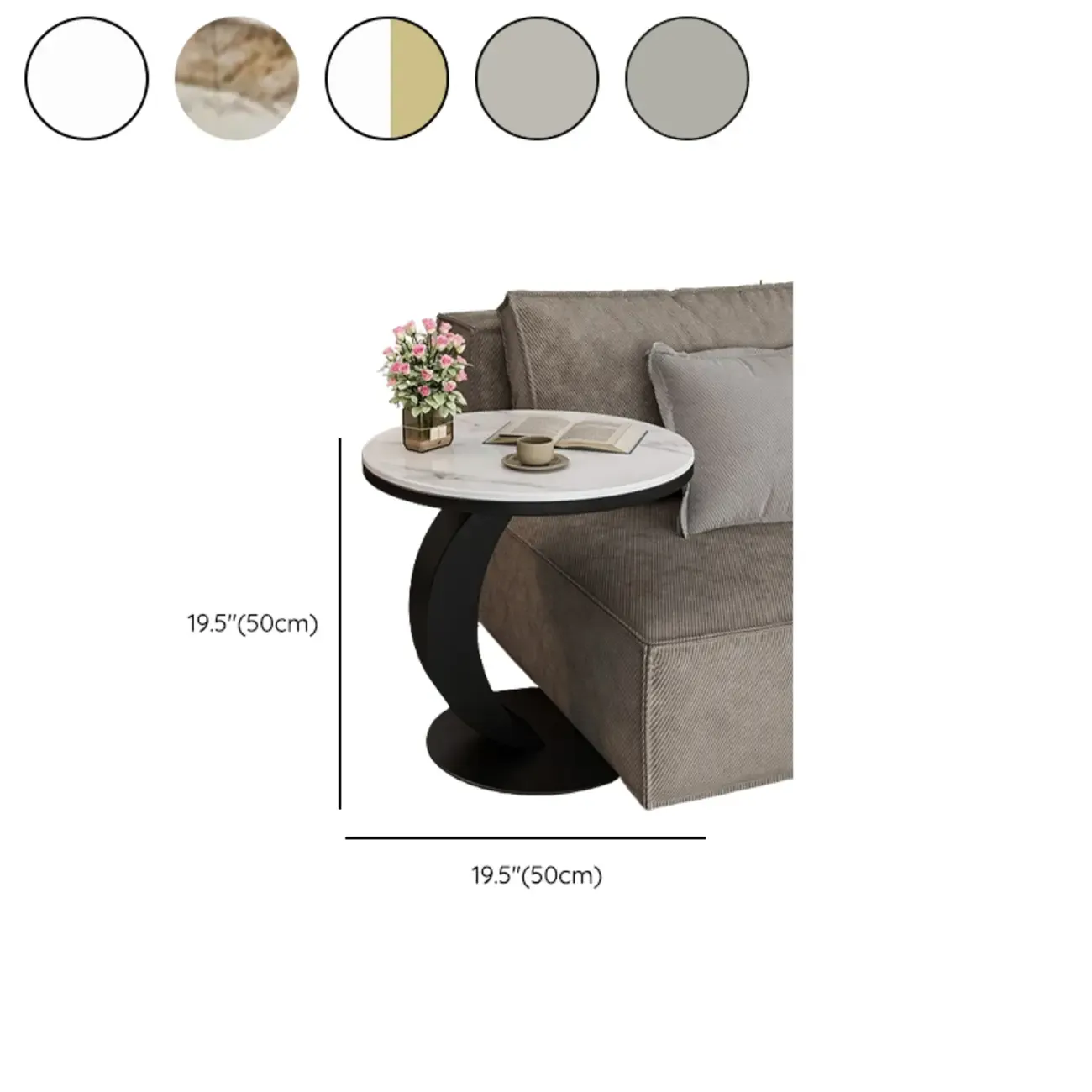 Modern C Table Round Marble Side Table for Living Room Image - 22
