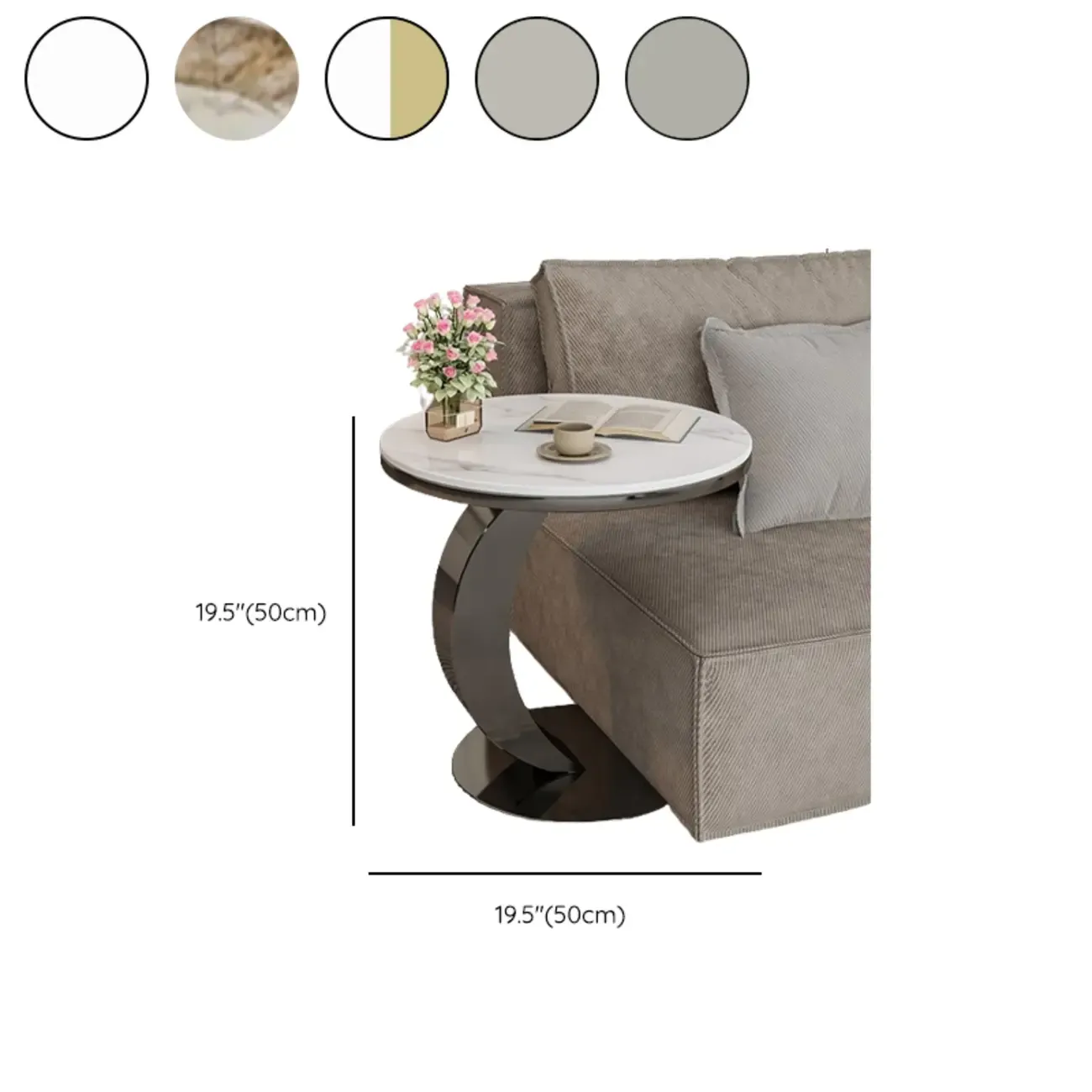 Modern C Table Round Marble Side Table for Living Room Image - 23