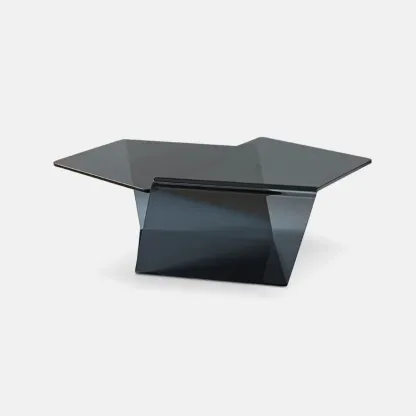 Modern Glass Black Geometric Coffee Table with Free Form Image - 4