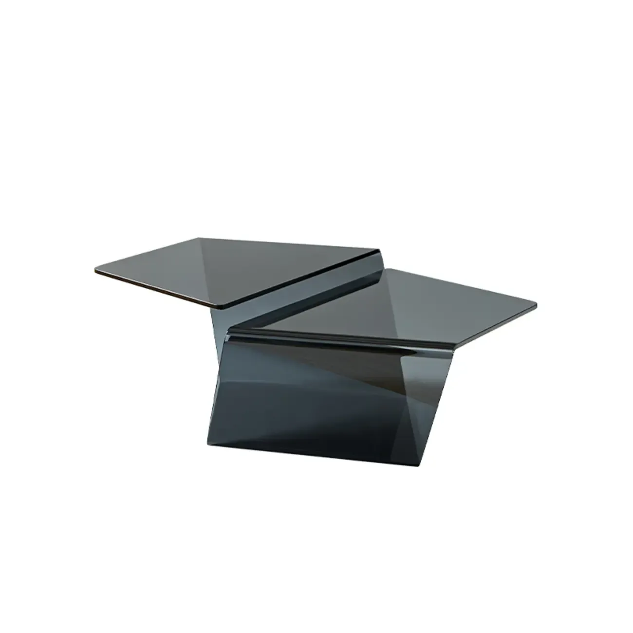 Modern Glass Black Geometric Coffee Table with Free Form Image - 5