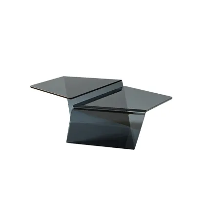 Modern Glass Black Geometric Coffee Table with Free Form Image - 5