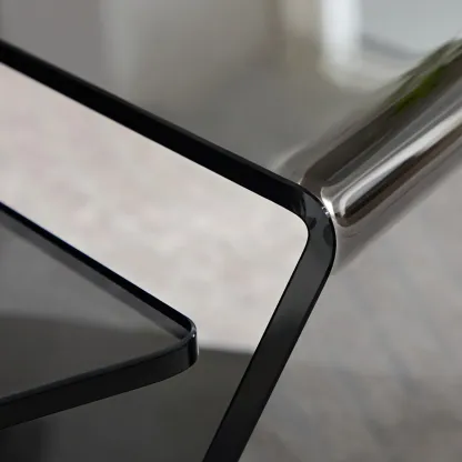 Modern Glass Black Geometric Coffee Table with Free Form Image - 6