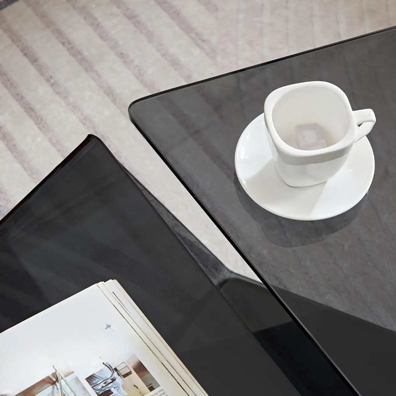 Modern Glass Black Geometric Coffee Table with Free Form Image - 7 | homeyfad