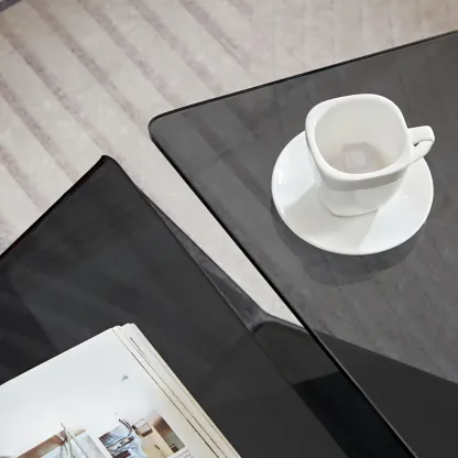 Modern Glass Black Geometric Coffee Table with Free Form Image - 7