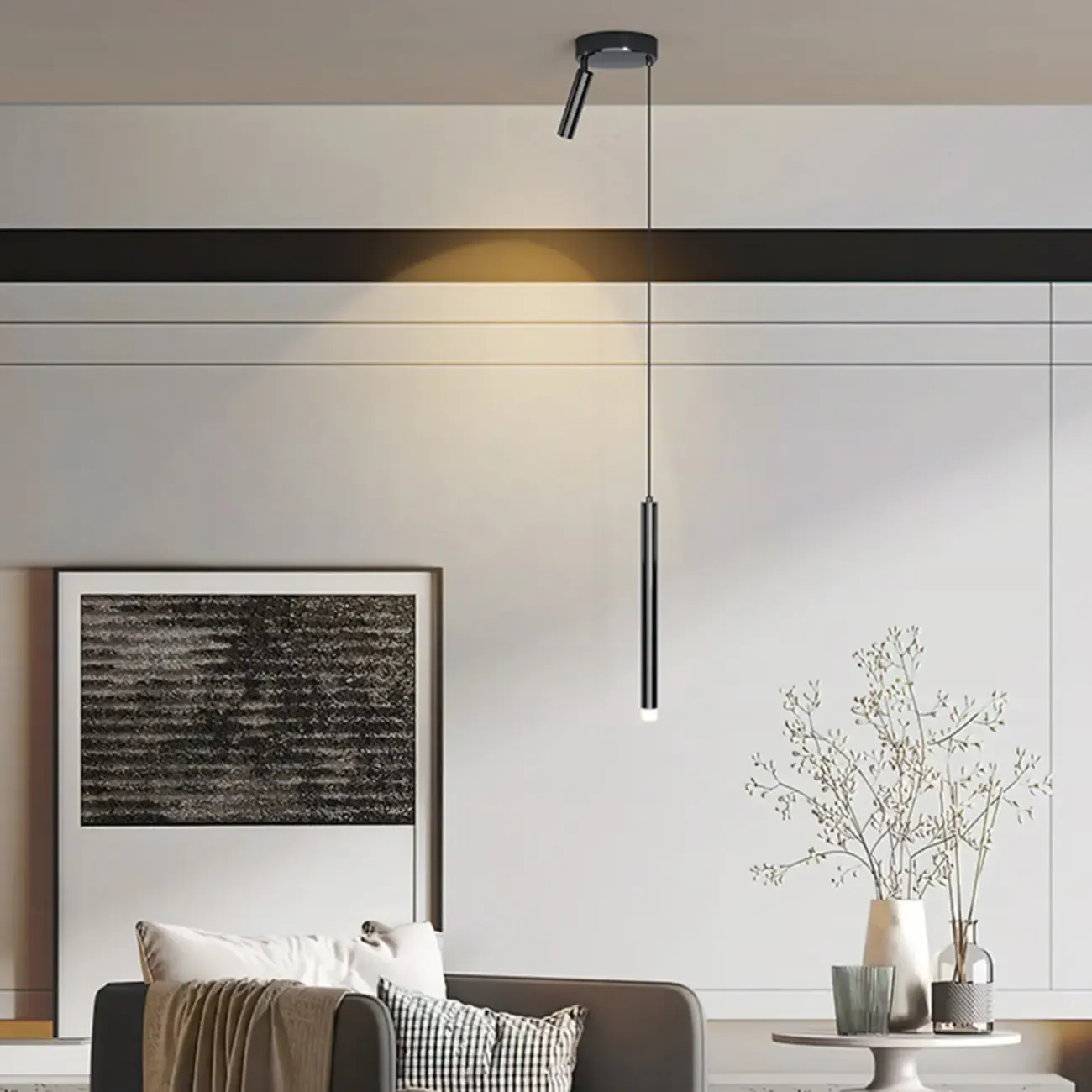 Nordic Sleek Black Linear LED Pendant Light for Living Room Image - 1