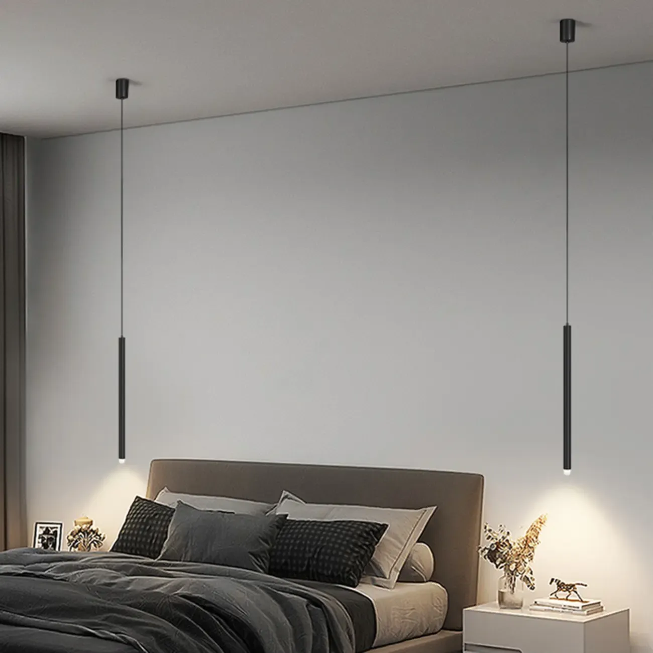 Nordic Sleek Black Linear LED Pendant Light for Living Room Image - 5