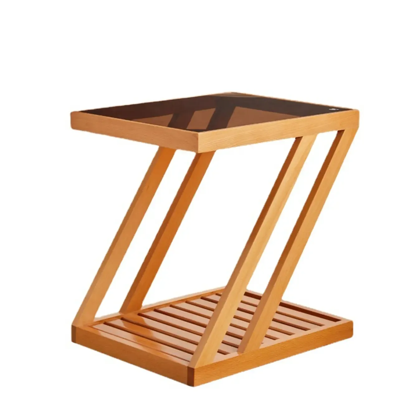 2-Tier Small Wood Side Table with Glass Top for Living Room Image - 5