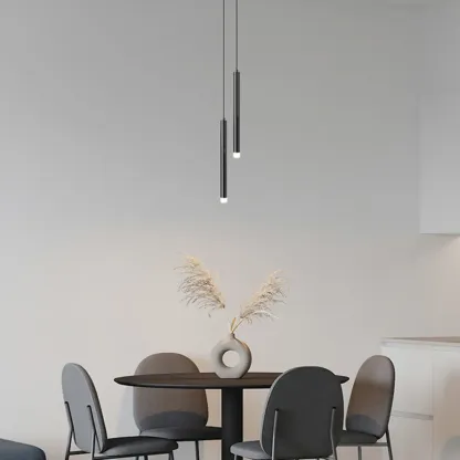 Nordic Sleek Black Linear LED Pendant Light for Living Room Image - 8