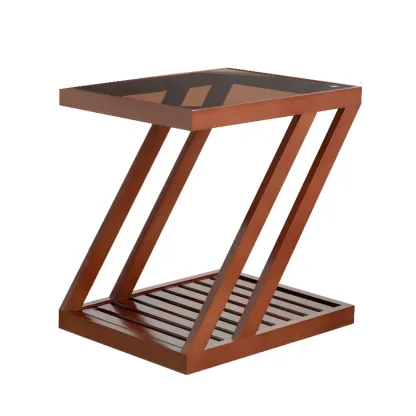 2-Tier Small Wood Side Table with Glass Top for Living Room Image - 7