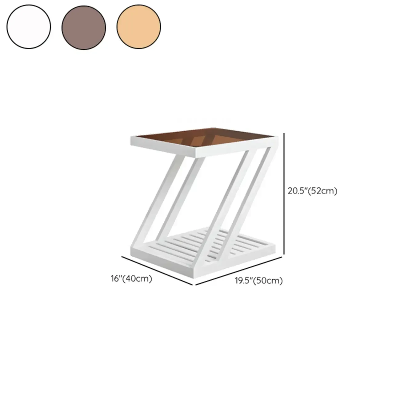 2-Tier Small Wood Side Table with Glass Top for Living Room #size