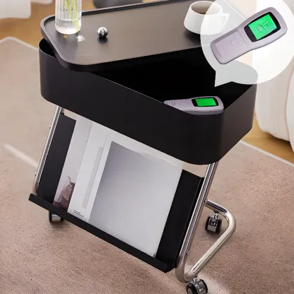 Rolling Metal Storage C-Shaped Side Table with Magazine Rack Image - 2