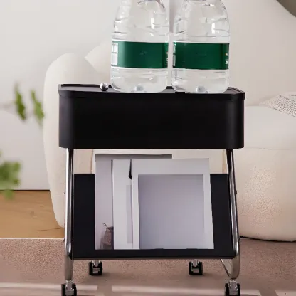 Rolling Metal Storage C-Shaped Side Table with Magazine Rack Image - 3