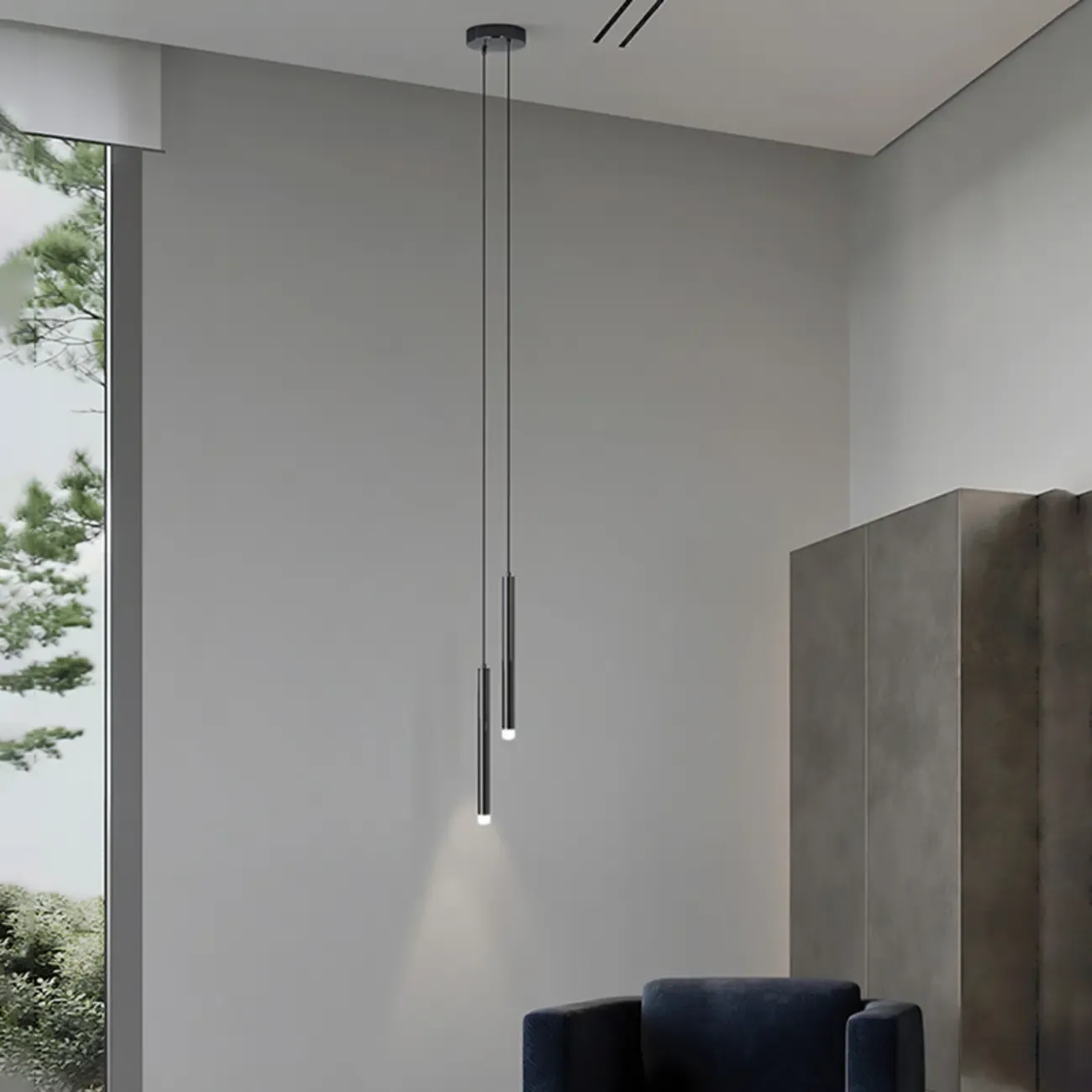 Nordic Sleek Black Linear LED Pendant Light for Living Room Image - 21