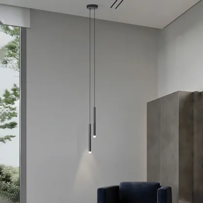 Nordic Sleek Black Linear LED Pendant Light for Living Room Image - 21