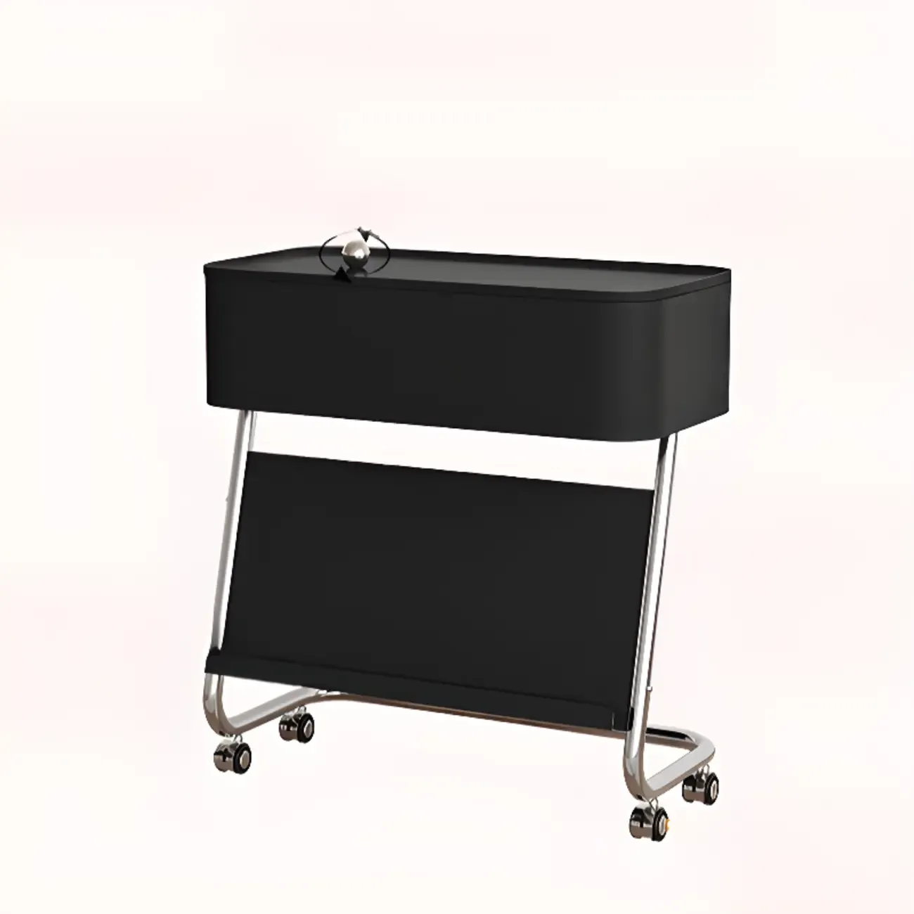 Rolling Metal Storage C-Shaped Side Table with Magazine Rack Image - 6