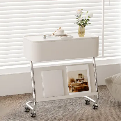 Rolling Metal Storage C-Shaped Side Table with Magazine Rack Image - 7
