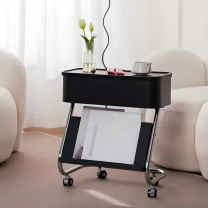 Rolling Metal Storage C-Shaped Side Table with Magazine Rack Image - 8