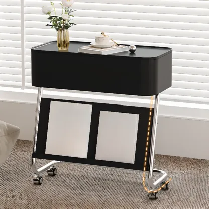 Rolling Metal Storage C-Shaped Side Table with Magazine Rack Image - 9
