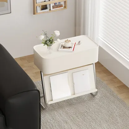 Rolling Metal Storage C-Shaped Side Table with Magazine Rack Image - 12