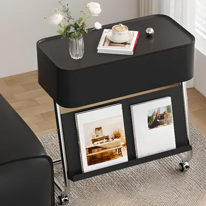 Rolling Metal Storage C-Shaped Side Table with Magazine Rack Image - 14