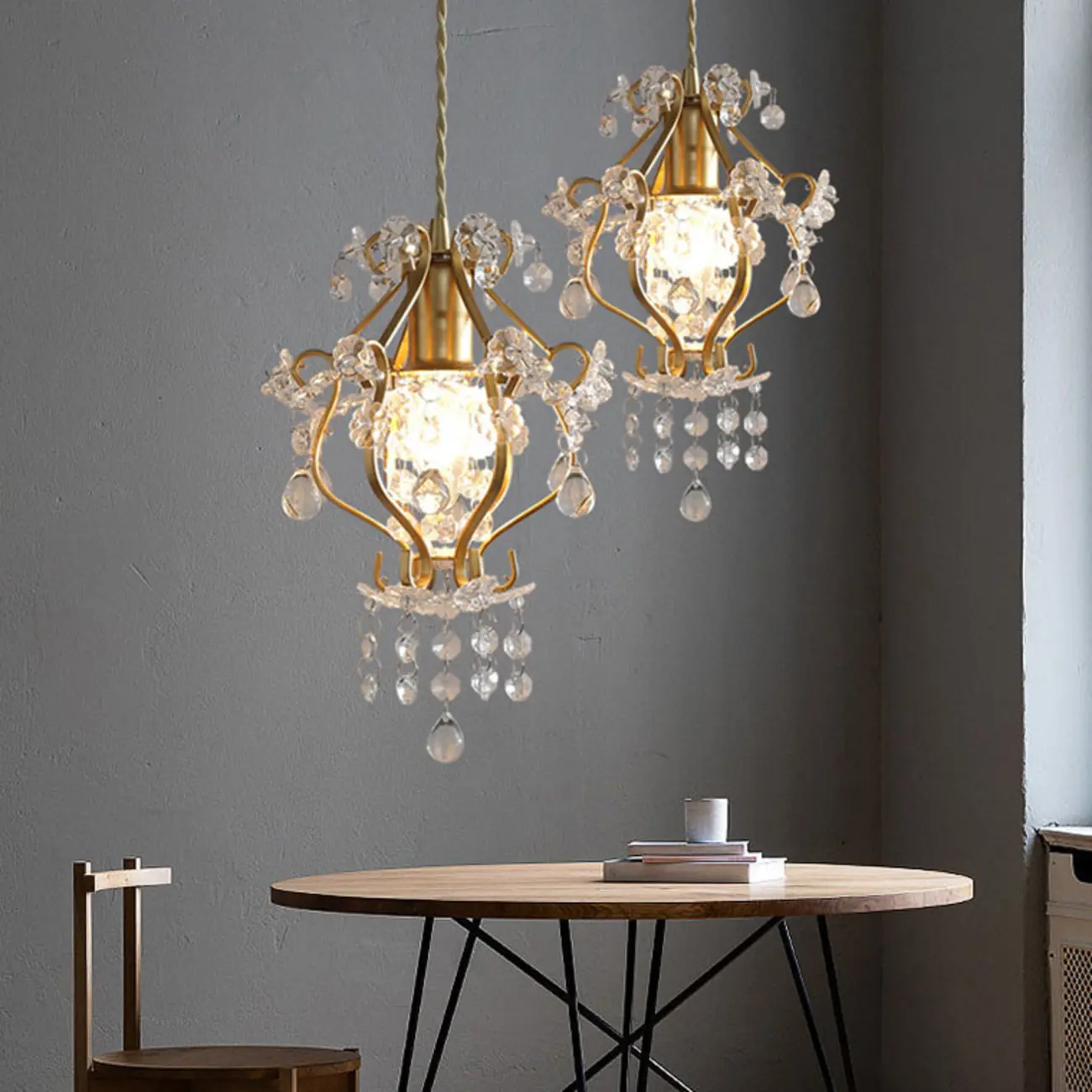 Elegant Crystal Gold Pendant Light for Dining Room Image - 3 | homeyfad