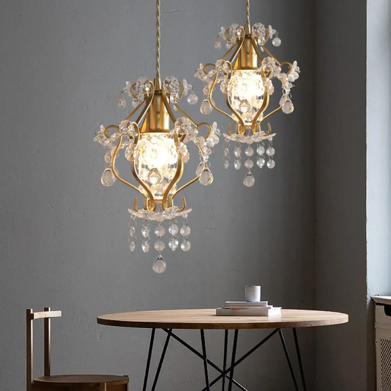 Elegant Crystal Gold Pendant Light for Dining Room Image - 3