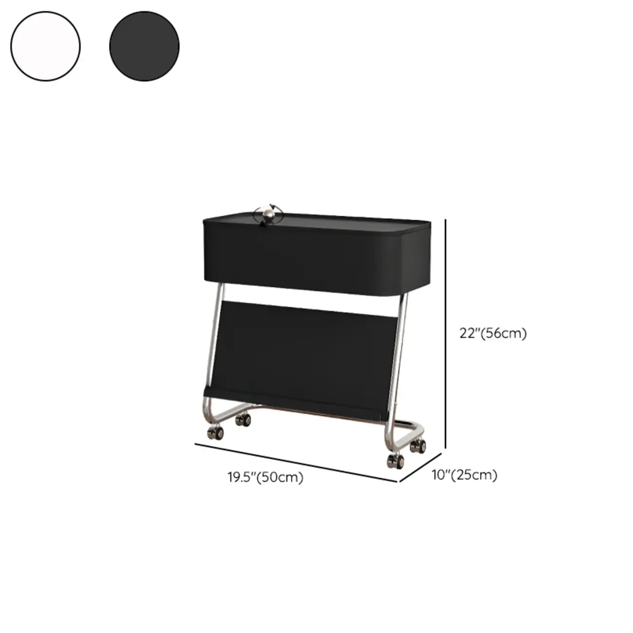 Rolling Metal Storage C-Shaped Side Table with Magazine Rack #size