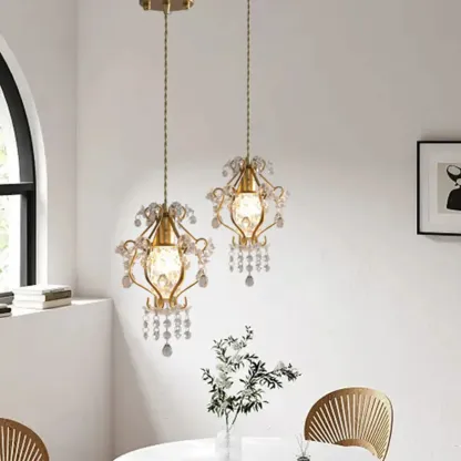 Elegant Crystal Gold Pendant Light for Dining Room Image - 4