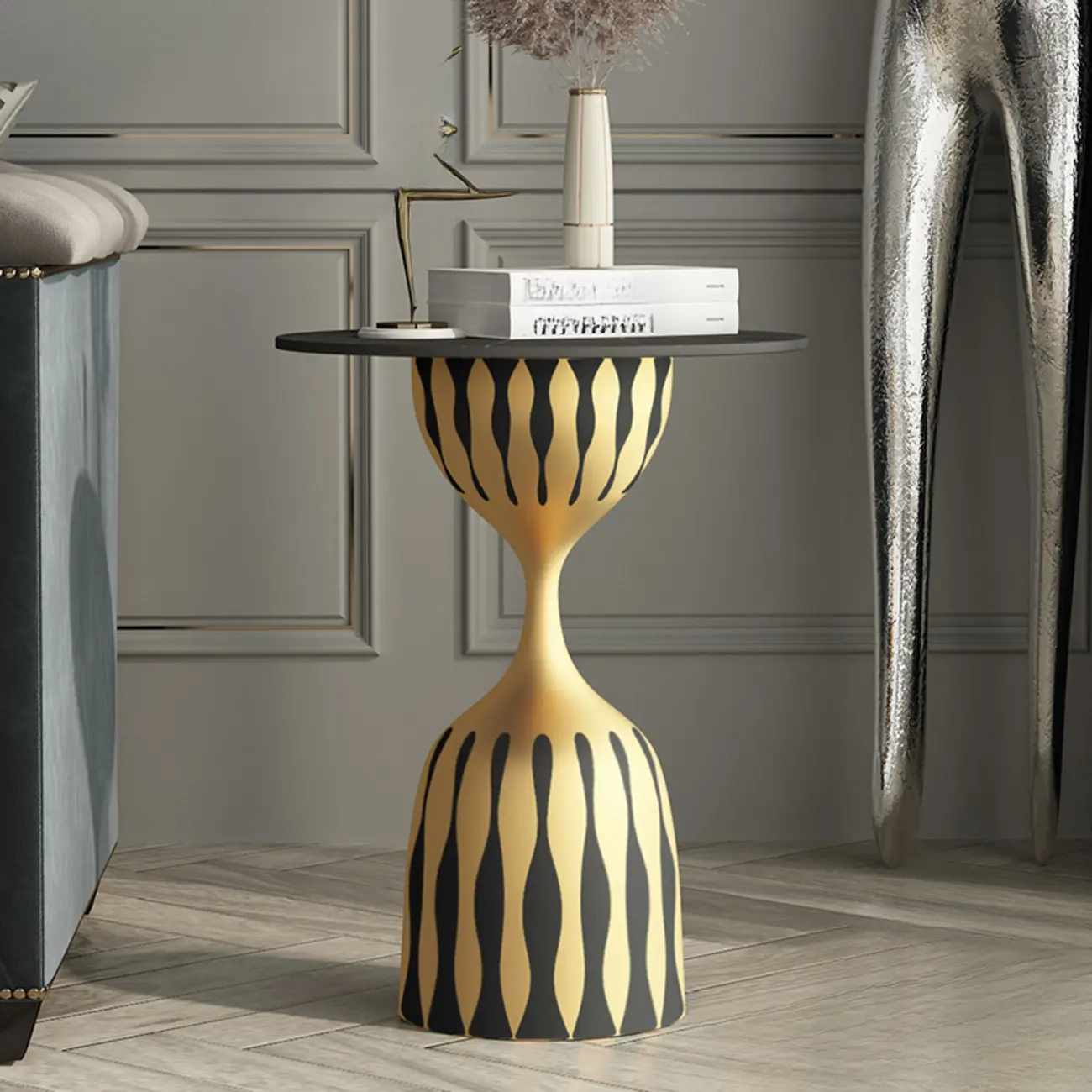 Pedestal Art Deco Round Marble Side Table for Living Room Image - 1 | homeyfad