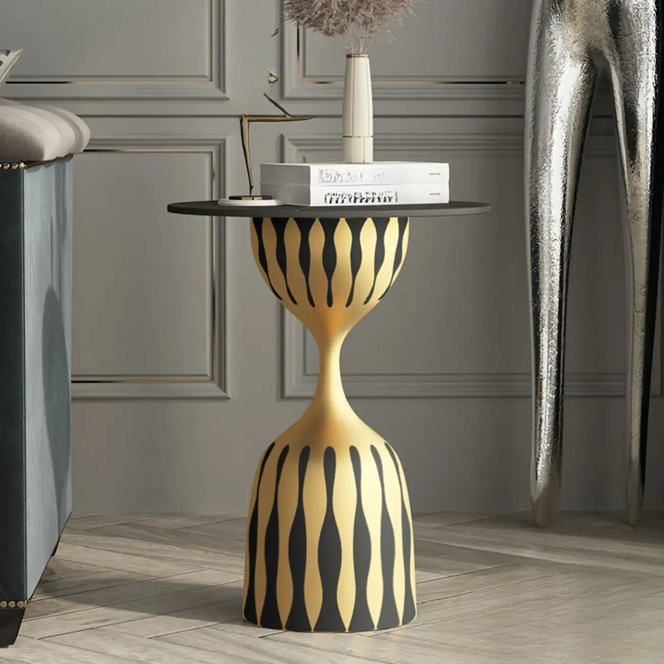 Pedestal Art Deco Round Marble Side Table for Living Room Image - 1