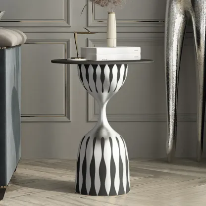 Pedestal Art Deco Round Marble Side Table for Living Room Image - 4