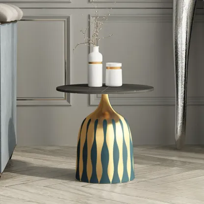 Pedestal Art Deco Round Marble Side Table for Living Room Image - 7