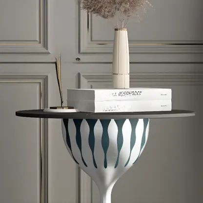 Pedestal Art Deco Round Marble Side Table for Living Room Image - 12