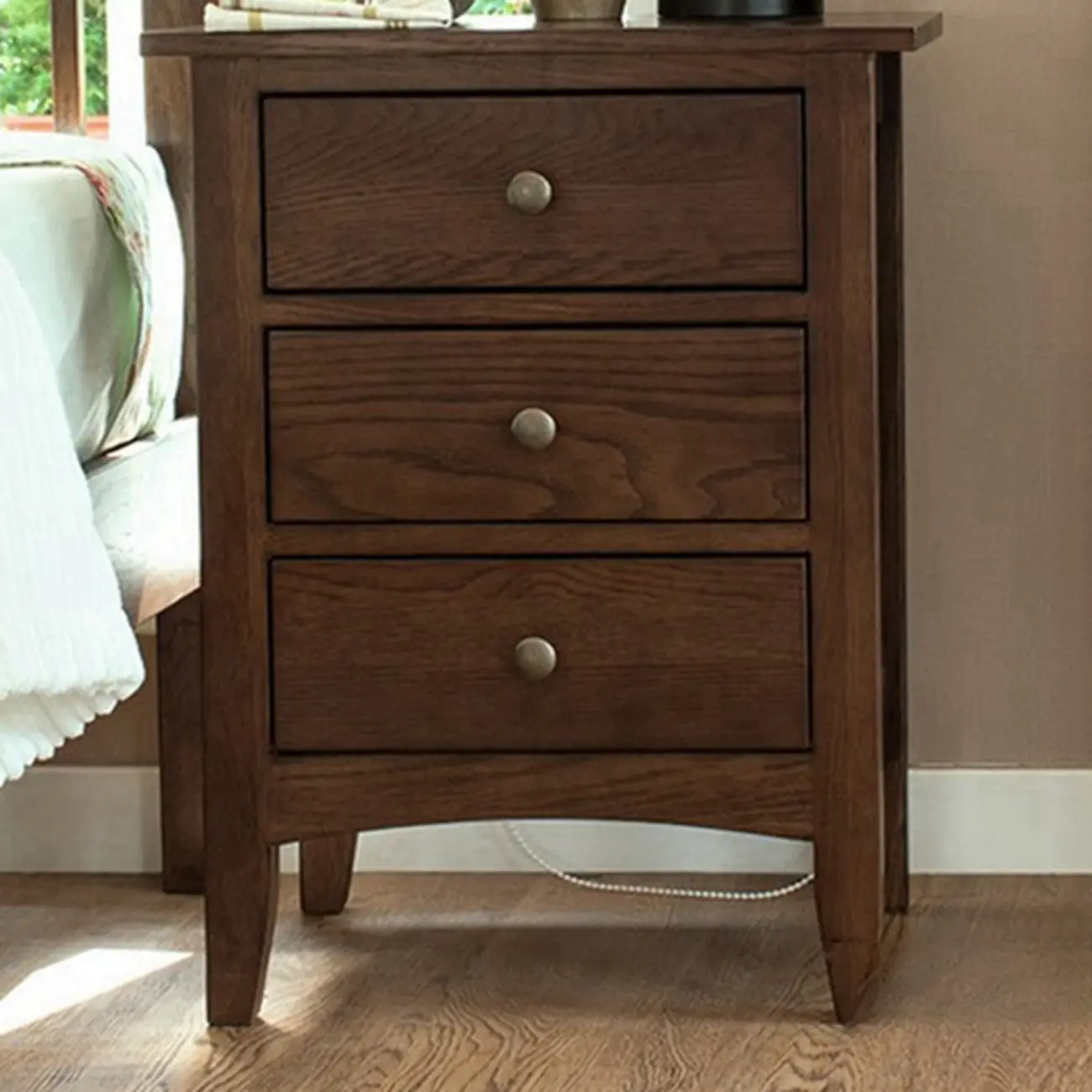 Traditional Brown Wood Nightstand with Drawers and Open Storage Image - 3 | homeyfad