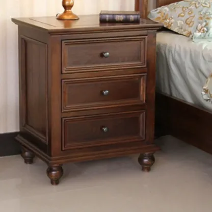 Traditional Brown Wood Nightstand with Drawers and Open Storage Image - 12