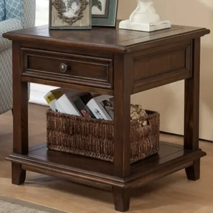 Traditional Brown Wood Nightstand with Drawers and Open Storage Image - 2