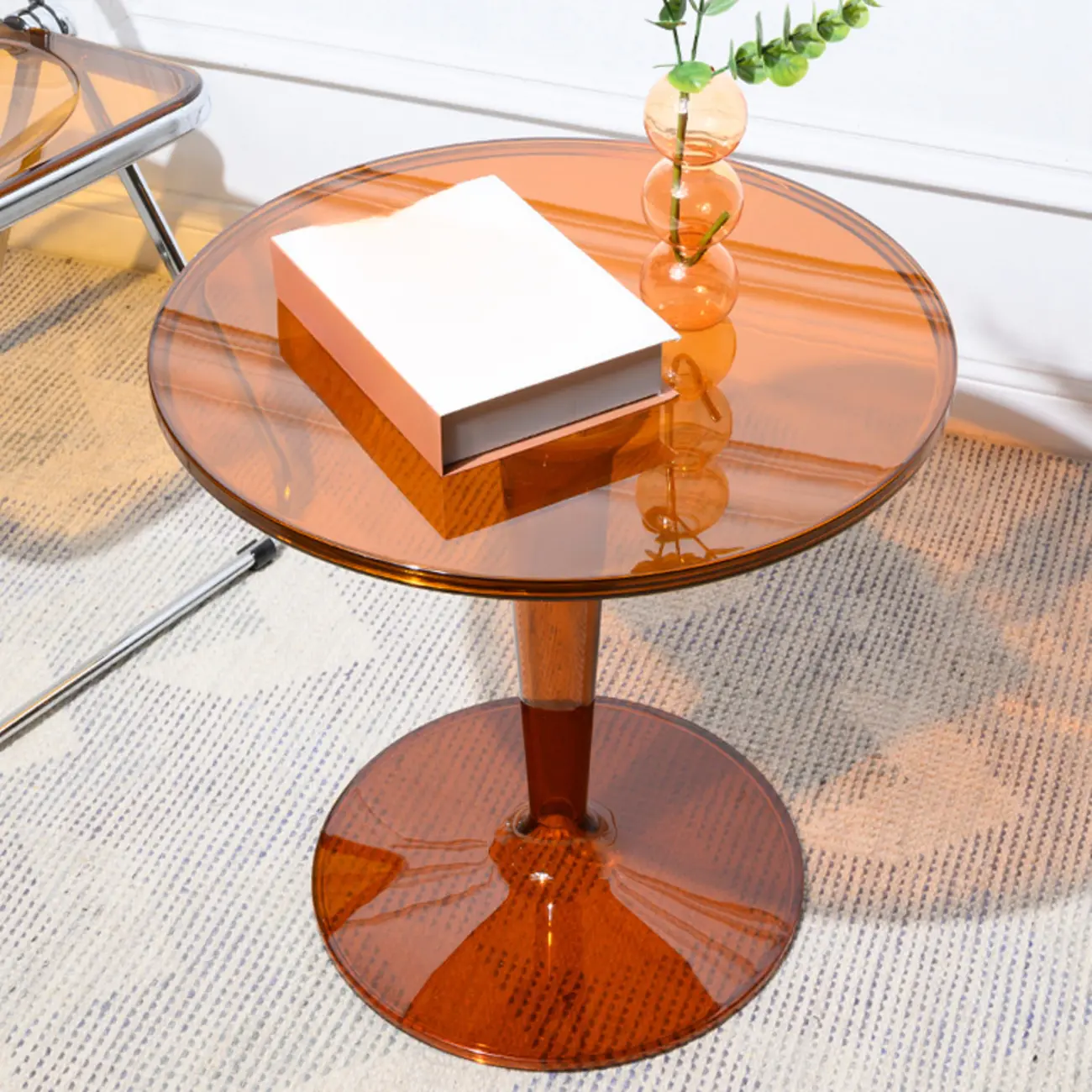 Minimalist Pedestal Round Acrylic End Table for Living Room Image - 1 | homeyfad