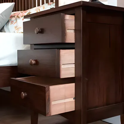 Traditional Brown Wood Nightstand with Drawers and Open Storage Image - 8