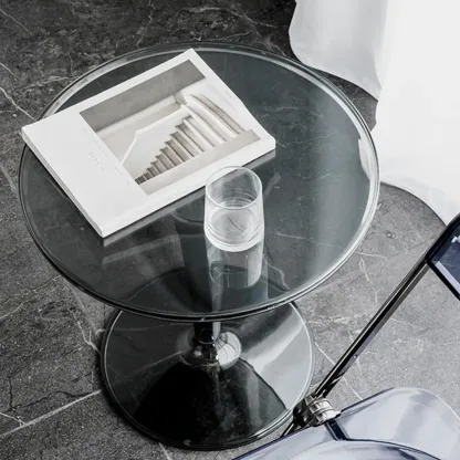 Minimalist Pedestal Round Acrylic End Table for Living Room Image - 3
