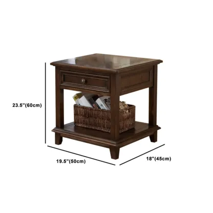 Traditional Brown Wood Nightstand with Drawers and Open Storage #size